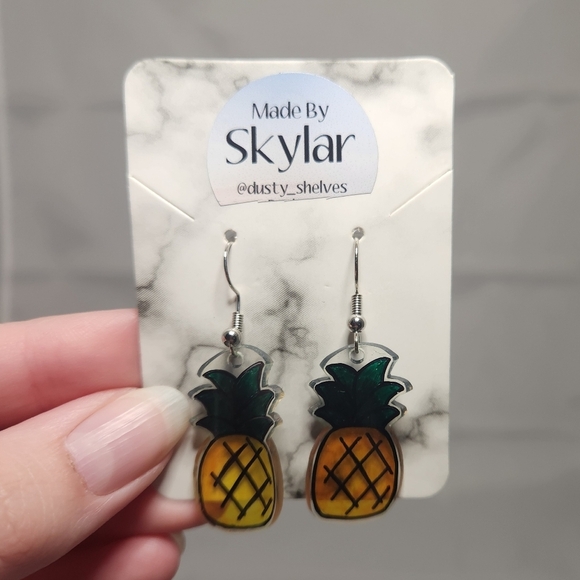 Hand Crafted Jewelry - Handmade Shrinking Plastic Pineapple Dangle Earrings